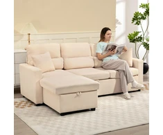 HOMCOM reguliuojama sofa-lova, L formos svečių sofa su miegama funkcija, daiktadėže, pagalvėmis, svetainei, svečių kambariui, smėlio spalvos