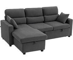 HOMCOM Reguliuojama sofa-lova, L formos svečių sofa su miegojimo funkcija, daiktadėže, pagalvėmis, skirta svetainei, svečių kambariui, tamsiai pilka