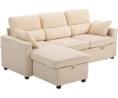 HOMCOM Reguliuojama sofa-lova, L formos svečių sofa su miegojimo funkcija, daiktadėže, pagalvėlėmis, skirta svetainei, svečių kambariui, smėlio spalvos