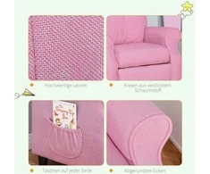 HOMCOM Reguliuojama vaikiška sofa su atrama kojoms Jaukus 3-5 metų vaikiškas fotelis, rožinės spalvos, 58x53x70 cm, idealiai tinka berniukams ir mergaitėms