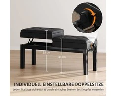 HOMCOM reguliuojamas pianino suoliukas su daiktadėže, pianino kėdė, atlaikanti iki 220 KG, dirbtinė oda, juoda, 105 x 37 x 48-58 cm