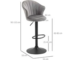 Homcom Reguliuojamo aukščio 2 baro kėdžių rinkinys - pilka 51,5x 57,5 x 93-114,5 cm