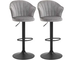Homcom Reguliuojamo aukščio 2 baro kėdžių rinkinys - pilka 51,5x 57,5 x 93-114,5 cm