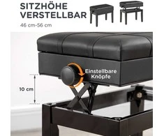 HOMCOM pianino suoliukas, reguliuojamo aukščio pianino kėdė su daiktadėže, odinė pagalvėlė, juoda, 63x35x46-56 cm