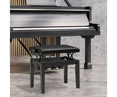 HOMCOM pianino suoliukas, reguliuojamo aukščio pianino kėdė su odine pagalvėle, dirbtinė oda, guminis medis, juoda, 63 x 33 x 45-56 cm