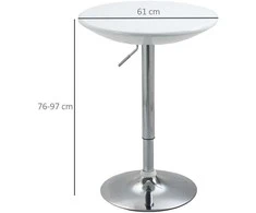 HOMCOM baro stalas, modernus valgomojo stalas, rašomasis stalas, reguliuojamo aukščio, metalas, ABS danga, baltas, Ø61 x 76-97 cm