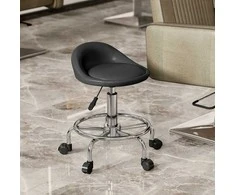 HOMCOM Reguliuojamo aukščio taburetė su atlošu Pasukama taburetė 59-75 cm Darbo taburetė 360° pasukama taburetė Biurui skirta taburetė Salonas Masažas Spa Juoda