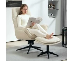 "HOMCOM Relax" fotelis su taburete 360° pasukamas TV fotelis su atsilenkimo funkcija TV fotelis su velveto išvaizda, atsilenkiamasis fotelis svetainei, miegamajam, smėlio spalvos