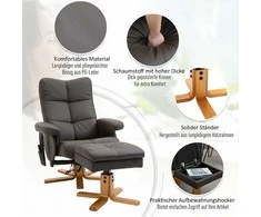 "HOMCOM Relax" fotelis su taburete Masažinis fotelis Televizoriaus fotelis 145° pasvirimo kampu, 10 vibracijos taškų, odos imitacija, rudos spalvos