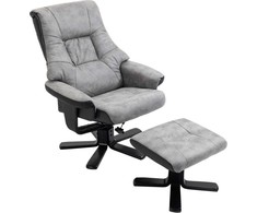 HOMCOM poilsio kėdė su taburete, pasukama TV kėdė, fotelis su atlošimo funkcija, pilka mikropluošto medžiaga, 78 x 82,5 x 109 cm