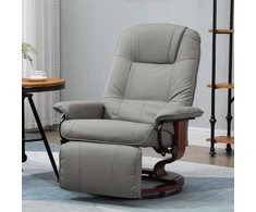 "HOMCOM Relax" fotelis sukamasis TV fotelis su atlošimo funkcija atramėlė kojoms TV fotelis su medinėmis kojomis, pagamintas iš odos imitacijos, skirtas svetainei Pilka 78 x 87 x 100 cm