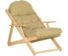 "HOMCOM Relax" fotelis, sulankstomas minkštas fotelis, atsilošimo kėdė, poilsio kėdė, valgomojo kėdė su linine išvaizda svetainei, buko mediena, 71 x 89 x 96 cm, rudos spalvos