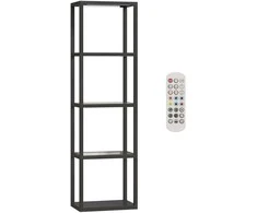 HOMCOM RGB stovima lempa su stiklinėmis lentynomis, 4 lygių LED stovimos lempos su nuotolinio valdymo pulteliu, muzikos sinchronizavimu, juoda