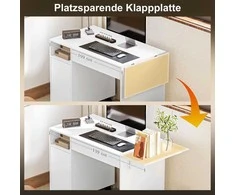 HOMCOM Riedžiamas kompiuterio stalas, sulankstomas rašomasis stalas su spintele ir stalčiumi, medžio drožlių plokštė, baltas