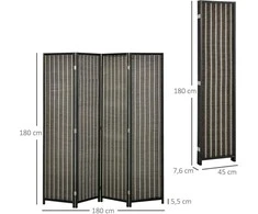HOMCOM Screen 4 dalių 180 x 180 cm kambario pertvara iš bambuko, sulankstomas privatumo ekranas, kambario pertvara, pertvara gyvenamajam kambariui, rudos spalvos