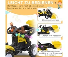 HOMCOM sėdimas ekskavatorius, vaikiškas traktorius su kaušu 3 metų vaikams, paspiriamas automobilis, 114x41x54 cm
