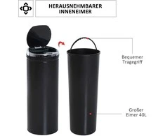 HOMCOM 50L sensorinė šiukšliadėžė, automatinė atliekų dėžė, nerūdijančio plieno virtuvinė šiukšliadėžė, infraraudonųjų spindulių jutiklis, juoda, nerūdijantis plienas