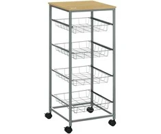HOMCOM Serviravimo vežimėlis Virtuvės vežimėlis su metaliniais krepšeliais 36,5 x 36,5 x 89 cm Virtuvės vežimėlis Šoninis vežimėlis Sidabrinis virtuvės ir valgomojo vežimėlis