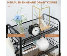 HOMCOM Serviruojantis vežimėlis nuimamas, 4 lygių vežimėlis, virtuvinis vežimėlis su kabliukais, sandėliavimo vežimėlis su rankena, stabdžiais, skirtas virtuvei, svetainei, plienas, juodas