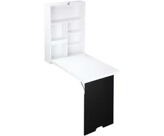 HOMCOM Sieninis rašomasis stalas Sulankstomas rašomasis stalas 5 skyriai Balta+juoda lenta 60x94.5x147cm