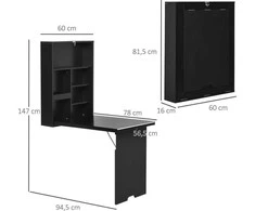 HOMCOM Sieninis sulankstomas rašomasis stalas Kompiuterinis stalas su lenta 60x94.5x147cm