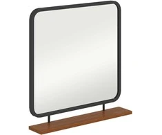 HOMCOM sieninis veidrodis 55 x 55,5 cm prieškambario veidrodis su medine lentyna, stačiakampis veidrodis, dekoratyvinis veidrodis miegamajam, vonios kambariui, juodas