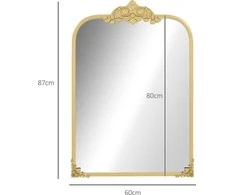HOMCOM sieninis veidrodis, 60 x 87 cm barokinio stiliaus vonios veidrodis, dekoratyvinis veidrodis su metaliniu rėmu svetainei, miegamajam, auksinis
