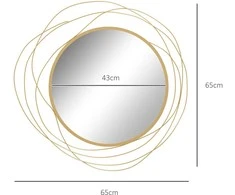 HOMCOM sieninis veidrodis, Ø65 cm sieninė dekoracija su veidrodžiu, metalinis rėmas, prieškambario veidrodis, svetainės, miegamojo sienų meno kūrinys, aukso spalvos