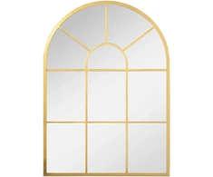 HOMCOM sieninis veidrodis, lango formos veidrodis, 70 x 50 cm, prieškambario veidrodis su metaliniu rėmu, pakabinamas veidrodis, dekoratyvinis veidrodis, viso ūgio veidrodis svetainei, miegamajam, auksinis