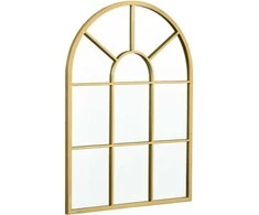 HOMCOM sieninis veidrodis, lango formos veidrodis, 70 x 50 cm, prieškambario veidrodis su metaliniu rėmu, pakabinamas veidrodis, dekoratyvinis veidrodis, viso ūgio veidrodis svetainei, miegamajam, auksinis