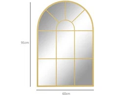 HOMCOM sieninis veidrodis lango dizaino 91 x 60 cm dekoratyvinis veidrodis su metaliniu rėmu pakabinamas veidrodis svetainei, miegamajam, auksinis | Aosom