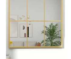 HOMCOM sieninis veidrodis lango dizaino 91 x 60 cm dekoratyvinis veidrodis su metaliniu rėmu pakabinamas veidrodis svetainei, miegamajam, auksinis | Aosom