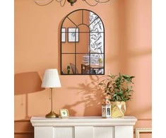 HOMCOM sieninis veidrodis arkiniu lango rėmu 91x60 cm, metalinis rėmas, stiklas, svetainei, miegamajam, valgomajam, koridoriui, juodas