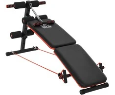 "HOMCOM Sit Up Bench" pilvo treniruoklis su treniruočių virvėmis Treniruočių suoliukas Daugiafunkcinis reguliuojamas ir sulankstomas 110 kg apkrovos talpa Plienas Juoda+Raudona