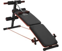 "HOMCOM Sit Up Bench" pilvo treniruoklis su treniruočių virvėmis Treniruočių suoliukas Daugiafunkcinis reguliuojamas ir sulankstomas 110 kg apkrovos talpa Plienas Juoda+Raudona