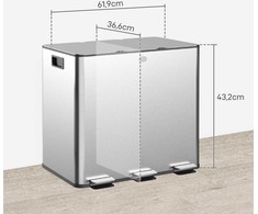 HOMCOM šiukšliadėžė su 3 x 20 L skyriais, kvapą sulaikantis dangtis, atsparus pirštų atspaudams, švelnus uždarymas, išimamas, sidabrinis
