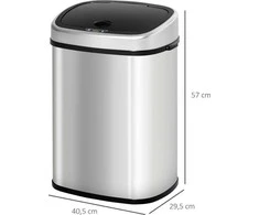HOMCOM 48L šiukšliadėžė, automatinė virtuvinė šiukšliadėžė su infraraudonųjų spindulių jutikliu, higieniška, nerūdijančio plieno, sidabrinė, 40,5x29,5x68 cm