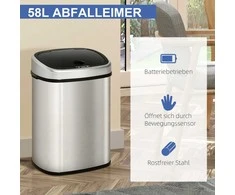 "HOMCOM" šiukšlių dėžė 58L Automatinė šiukšlių dėžė su infraraudonųjų spindulių jutikliu, higieniška, didelė, nerūdijantis plienas, sidabrinė, D40,9xŠ28,9xV68 cm