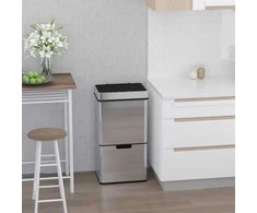 HOMCOM Šiukšlių dėžė 72L Šiukšlių dėžė su jutikliu, atliekų rūšiavimo sistema, 3 skyriai, nerūdijantis plienas, sidabrinė, 42x30x81 cm