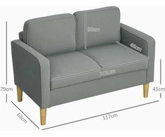 HOMCOM dvivietė sofa, maža sofa su porankiais, daiktadėžė, moderni gobeleninė sofa su velveto išvaizda, medinės kojelės, pagalvėlės, poilsio sofa svetainei, miegamajam, 117 x 63 x 79 cm, šviesiai pilka