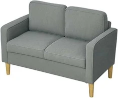 HOMCOM Sofa 2 sėdimų vietų maža sofa su porankiu, daiktadėžė, šiuolaikiška minkšta sofa, medinės kojos, pagalvėlės, svetainės sofa, miegamasis, 117 x 63 x 79 cm, šviesiai pilka