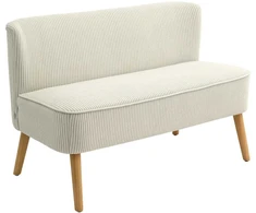 HOMCOM Sofa 2 vietų moderni sofa be porankių Minkšta velvetinė sofa, maža svetainės sofa su medinėmis kojomis, skirta svetainei, 117 x 56,5 x 77 cm, kreminės baltos spalvos