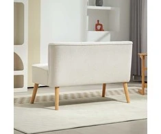 HOMCOM Sofa 2 vietų moderni sofa be porankių Minkšta velvetinė sofa, maža svetainės sofa su medinėmis kojomis, skirta svetainei, 117 x 56,5 x 77 cm, kreminės baltos spalvos