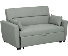 HOMCOM sofa lova, 2 vietų sofa su miegojimo funkcija, reguliuojamas atlošas, sofa su pagalvėlėmis, aksominė išvaizda, sofa-lova su patalynės dėže svetainei, svečių kambariui, šviesiai pilka