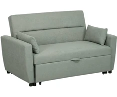 HOMCOM Sofa lova, 2 vietų sofa su miegojimo funkcija, reguliuojamas atlošas, sofa su pagalvėlėmis, aksomo išvaizdos, sofa lova su lovos pagrindu svetainei, svečių kambariui, šviesiai pilka