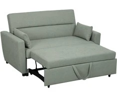 HOMCOM Sofa lova, 2 vietų sofa su miegojimo funkcija, reguliuojamas atlošas, sofa su pagalvėlėmis, aksomo išvaizdos, sofa lova su lovos pagrindu svetainei, svečių kambariui, šviesiai pilka