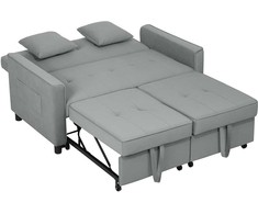 HOMCOM Sofa-lova, 2 vietų sofa su miegojimo funkcija, reguliuojamas atlošas, sofa su pagalvėlėmis, aksomo išvaizdos, L formos sofa-lova su lovos pagrindu, su ratukais, skirta svetainei, svečių kambariui, pilka