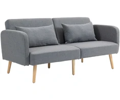 HOMCOM Sofa-lova, 2 vietų sulankstoma lova su lovos funkcija, 2 pagalvėlės, 3 vietų minkšta sofa su reguliuojamu atlošu, lininės išvaizdos, skirta svetainei, miegamajam, 170 x 83 x 80 cm, pilka