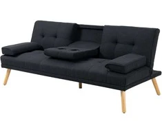 HOMCOM Sofa-lova, 3 vietų sofa-lova su atlenkiamu staliuku, puodelio laikiklis, lininės išvaizdos sofa-lova, skandinaviško dizaino, pakraunama iki 250 kg, skirta svetainei, pilka
