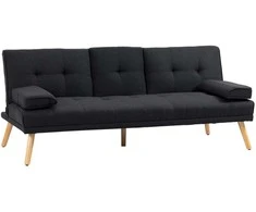 HOMCOM sofa-lova, 3 vietų išskleidžiama sofa su atlenkiamu staliuku, puodelių laikikliais, sofos lova su lino imitacijos audiniu, skandinaviško dizaino, išlaikanti iki 250 kg svorį, svetainei, pilka